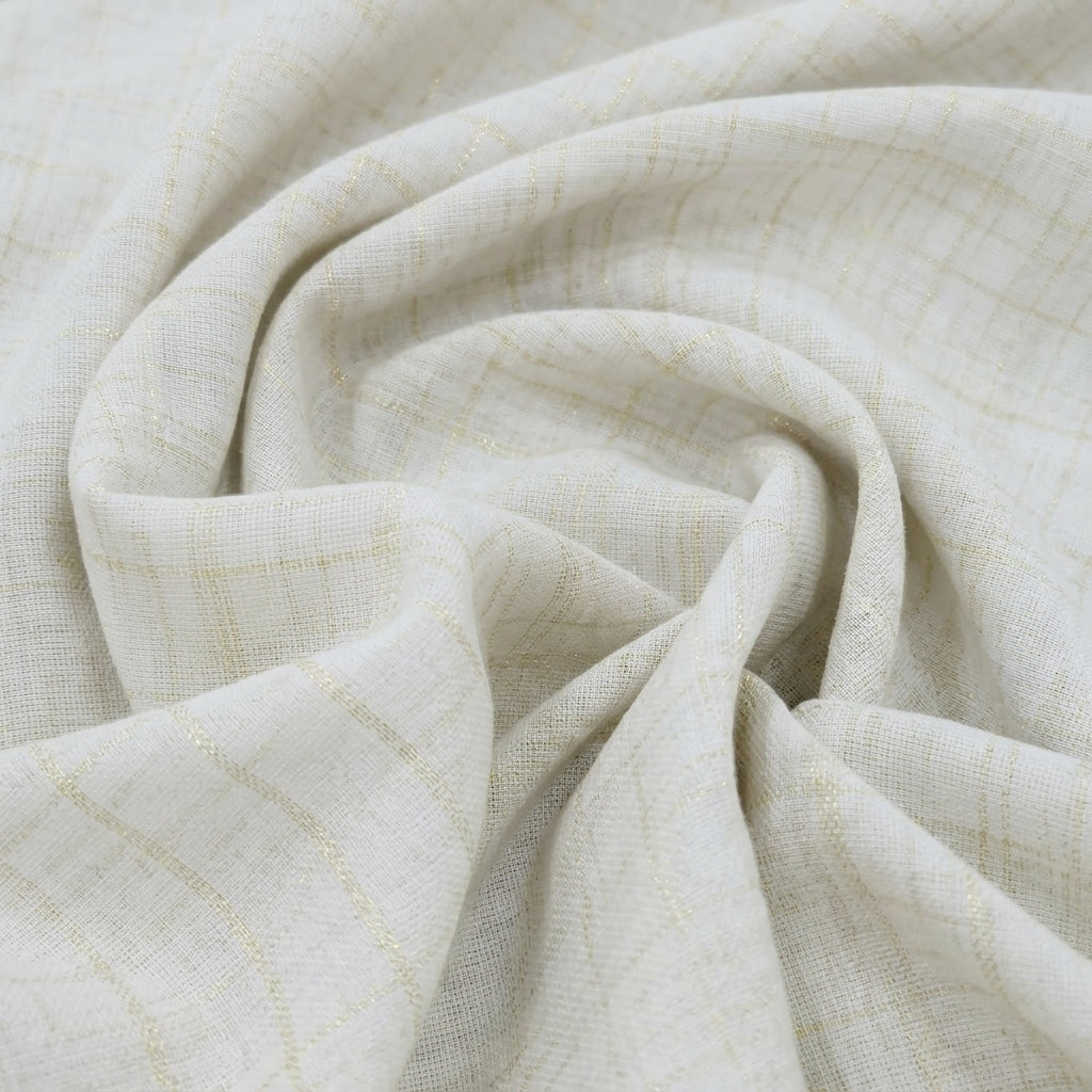 Off White Zari Checked Chanderi Fabric - EC15686 - EC15686 - Swirl