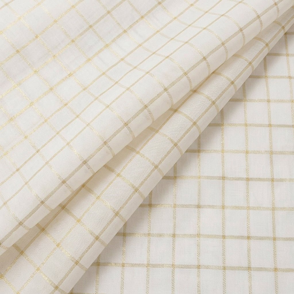 Off White Zari Checked Chanderi Fabric - EC15686 - EC15686 - folds