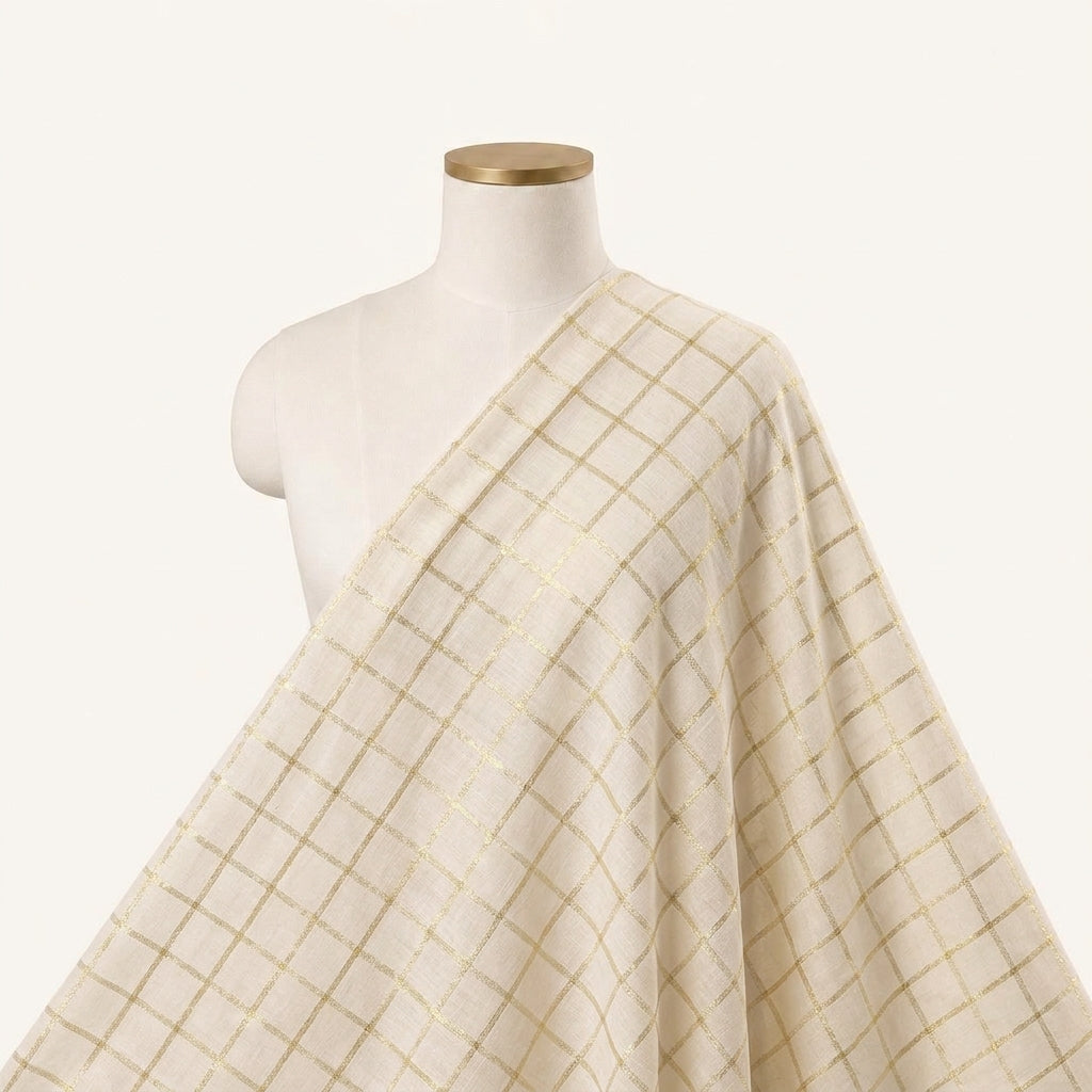 Zari Checked Off White Zari Checked Chanderi Fabric Draped as a saree