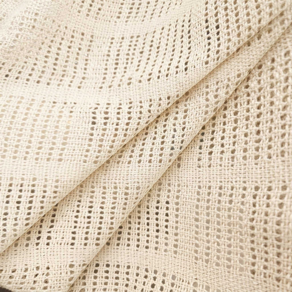Beige Thread Work Jute Fabric - EC15745