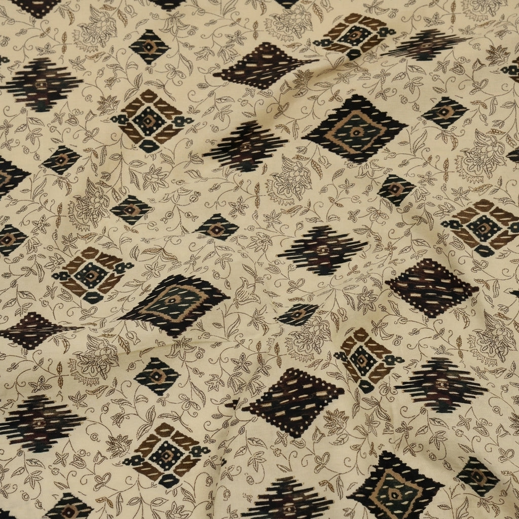 Swirled Diamond Cream Diamond Rayon Fabric
