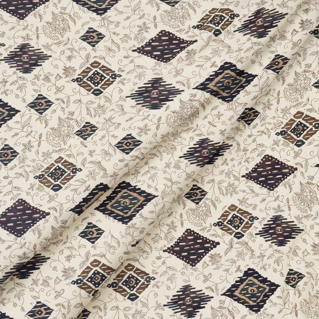 Folded Diamond Cream Diamond Rayon Fabric