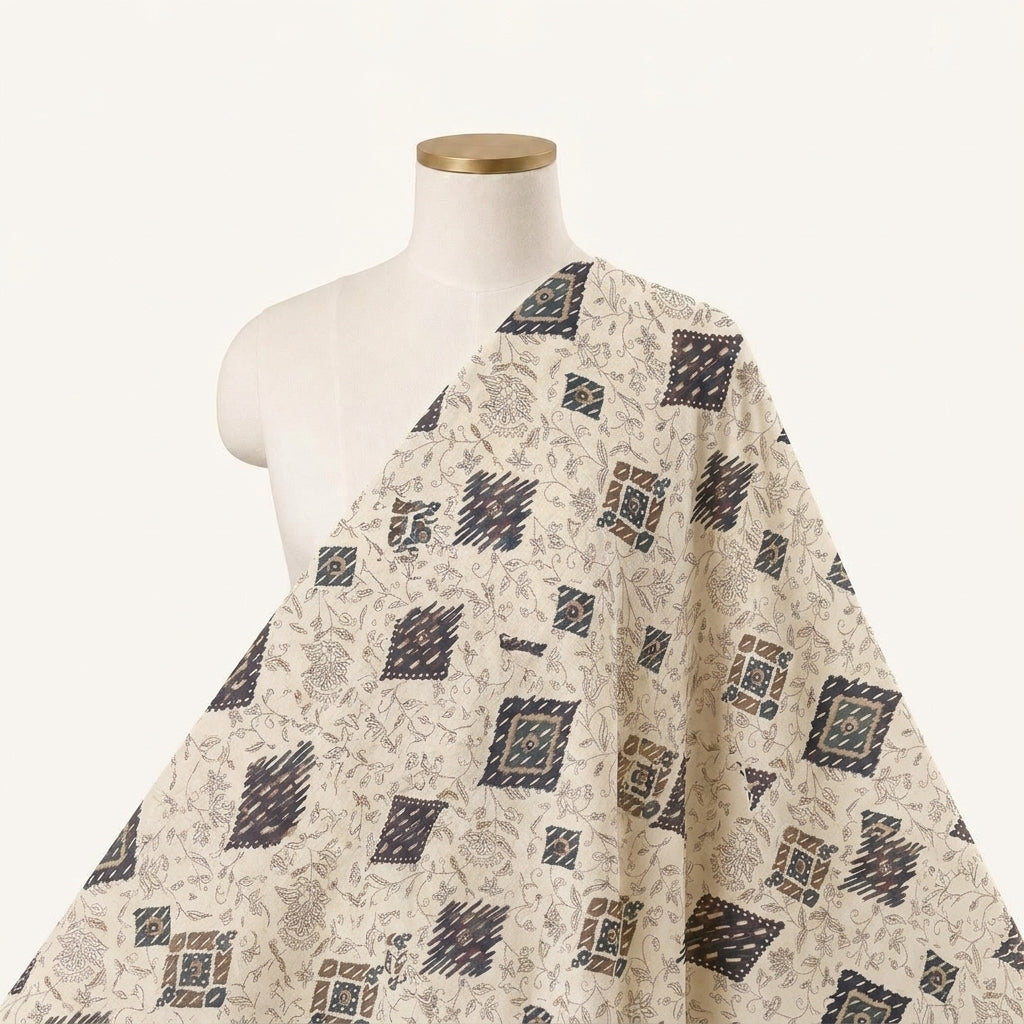 Diamond Cream Diamond Rayon Fabric Draped as a saree