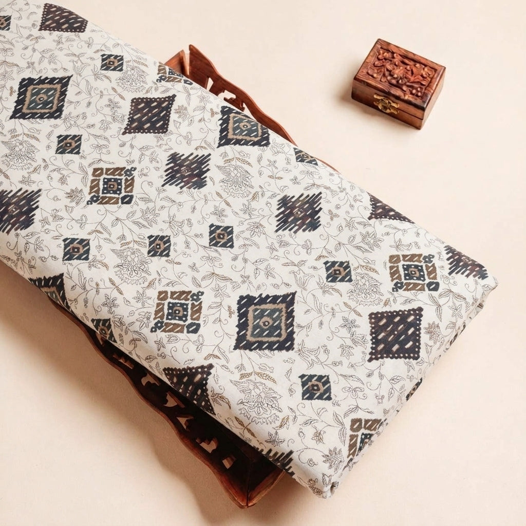 Cream Diamond Rayon Fabric - EC15781 - EC15781 - tray_3