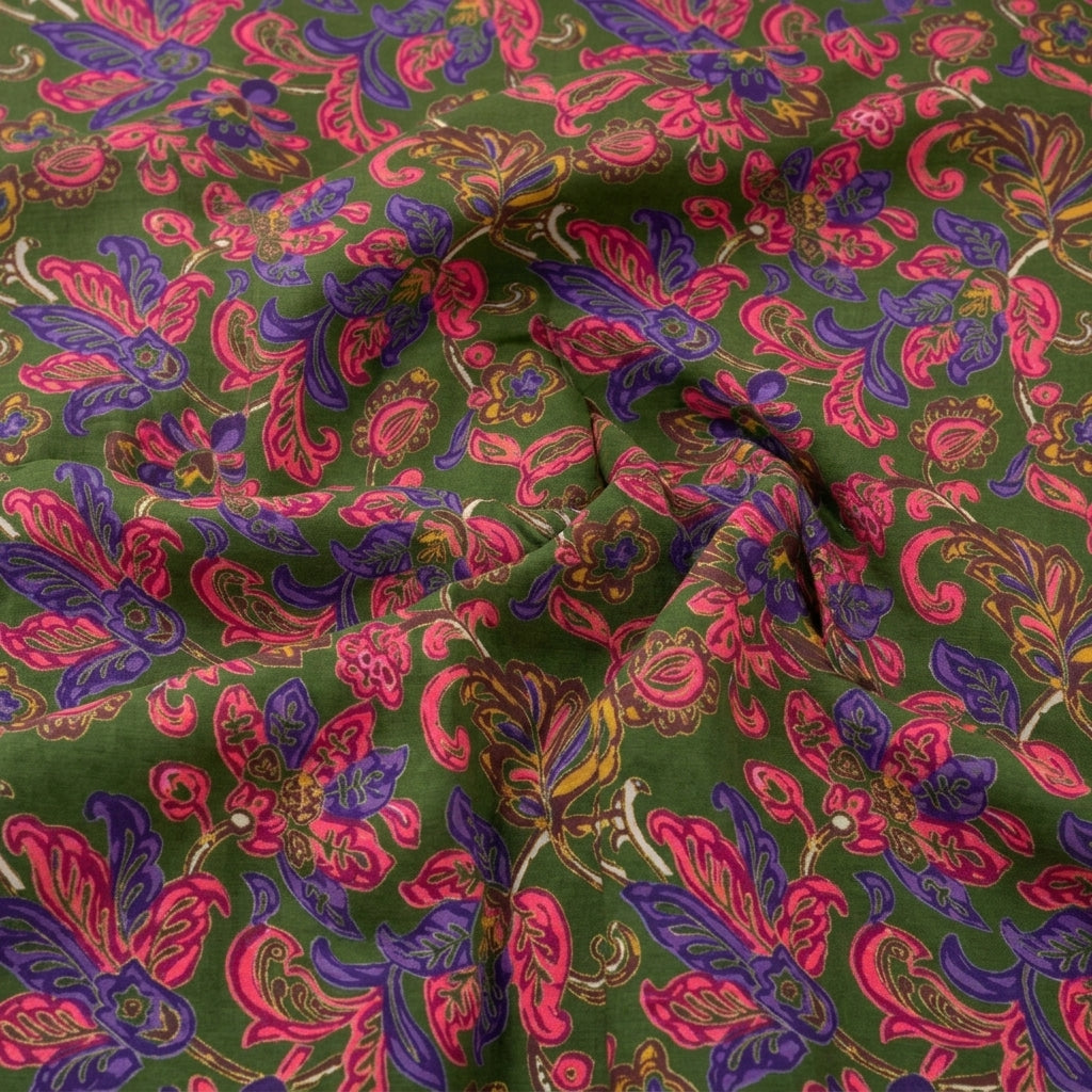 Swirled Floral Green Floral Bizzy Lizzy Fabric