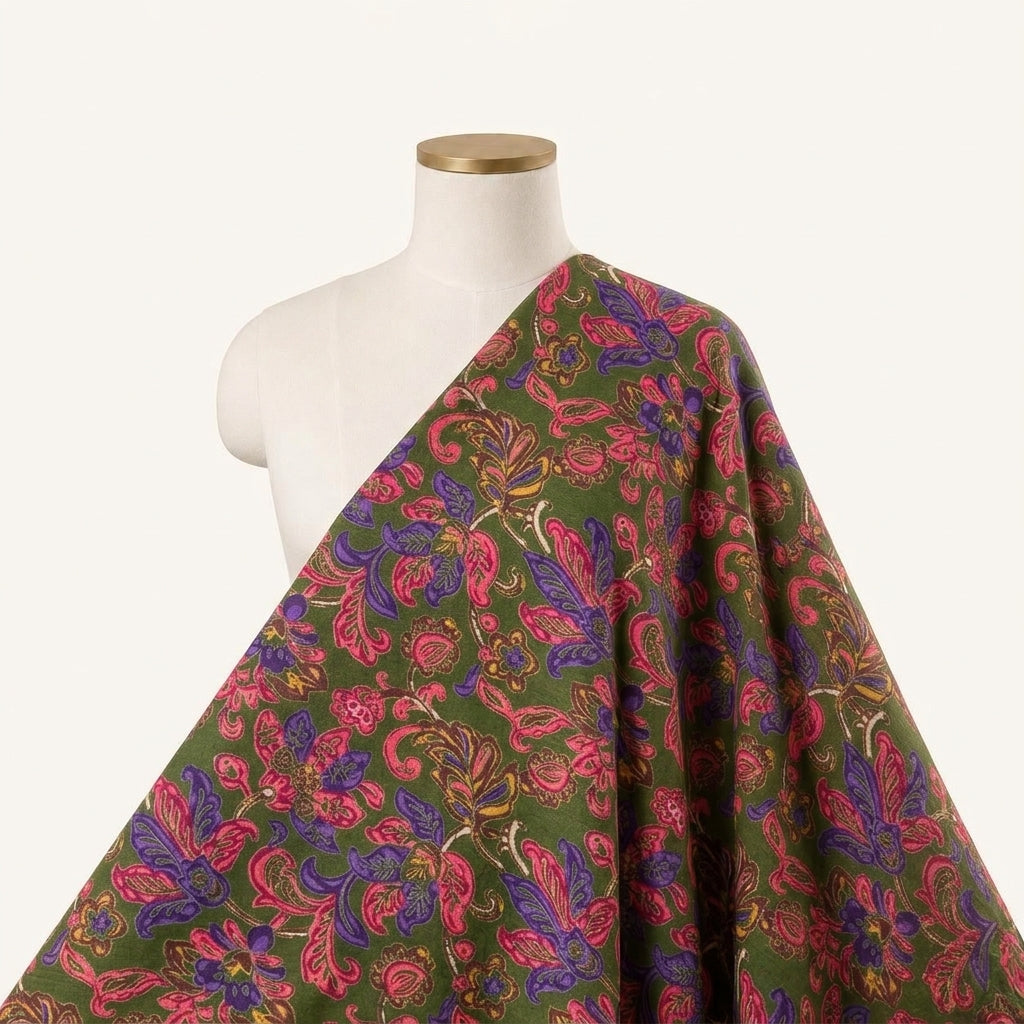 Floral Green Floral Bizzy Lizzy Fabric Draped as a saree
