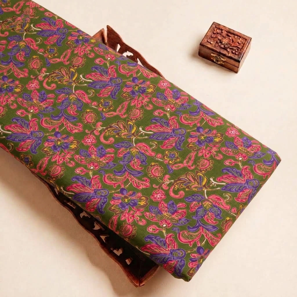 Folded Green Floral Bizzy Lizzy Fabric Highlighting and Texture