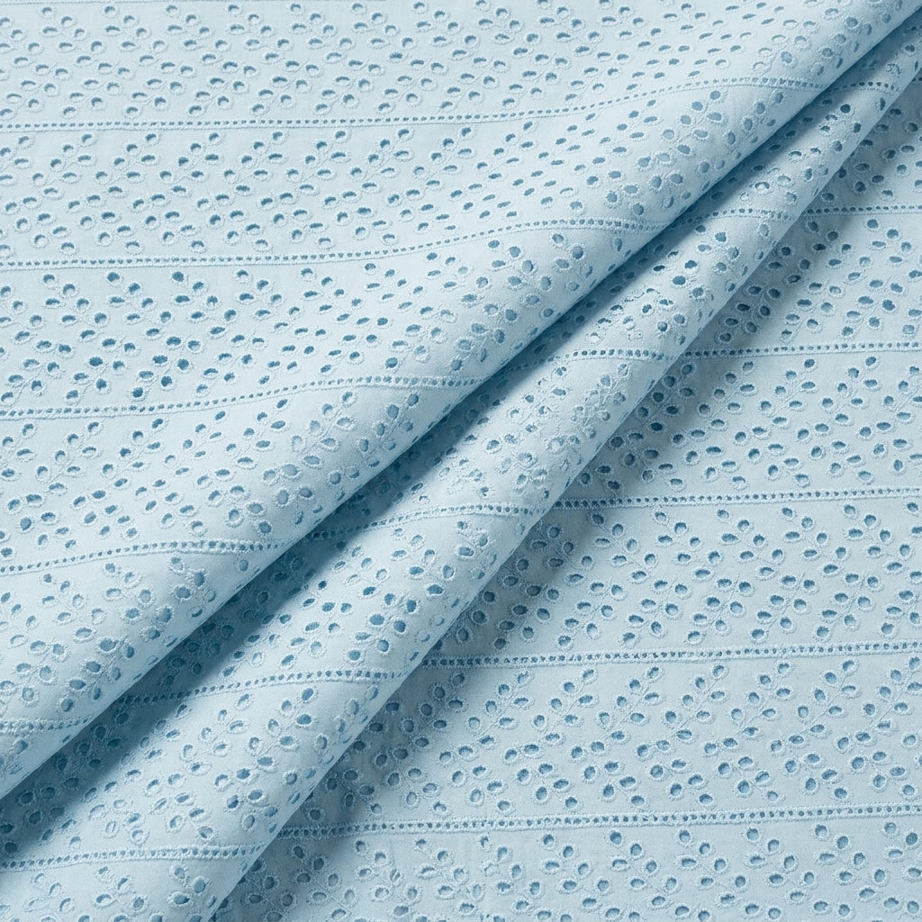 Folded Cutwork Blue Cutwork Cotton Fabric