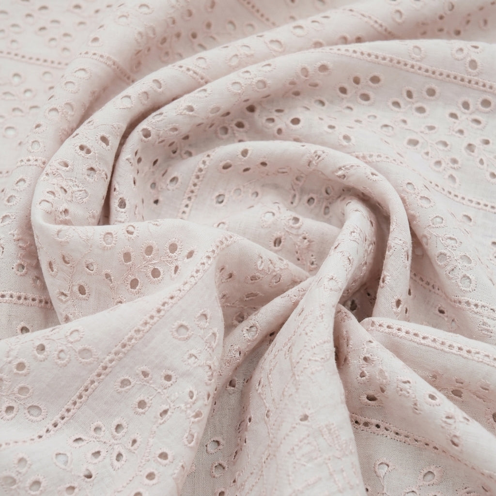 Swirled Cutwork Light Pink Cutwork Cotton Fabric
