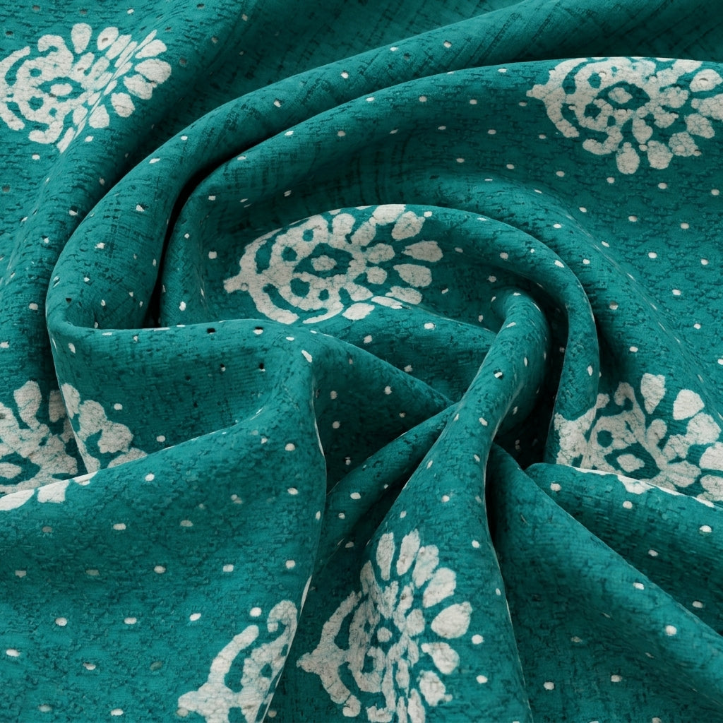 Swirled Batik Hakoba Sea Green Batik Hakoba Cotton Fabric