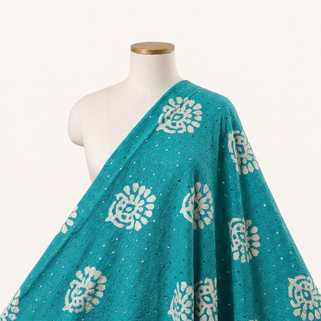 Batik Hakoba Sea Green Batik Hakoba Cotton Fabric Draped as a saree