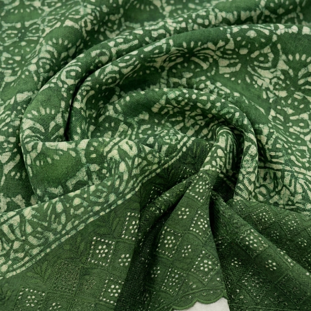 Swirled Batik Hakoba Green Batik Hakoba Cotton Fabric