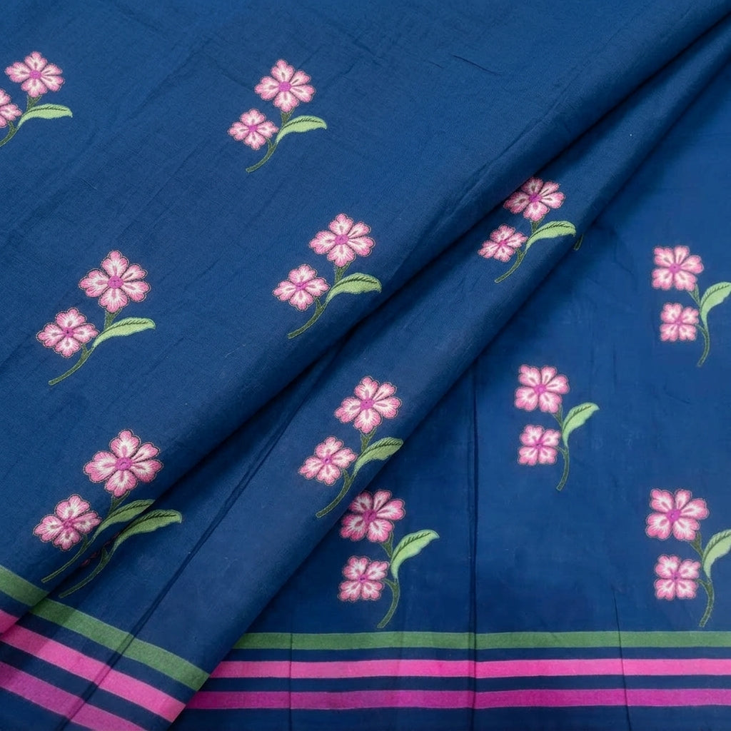 Folded Floral Blue Floral Cotton Fabric