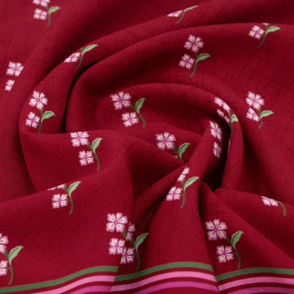 Swirled Floral Maroon Floral Cotton Fabric
