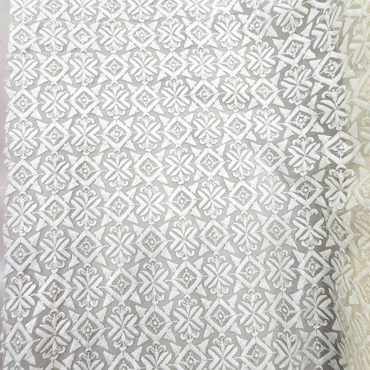 White Embroidery Georgette Fabric - EC15933 - EC15933 - Flat fabric