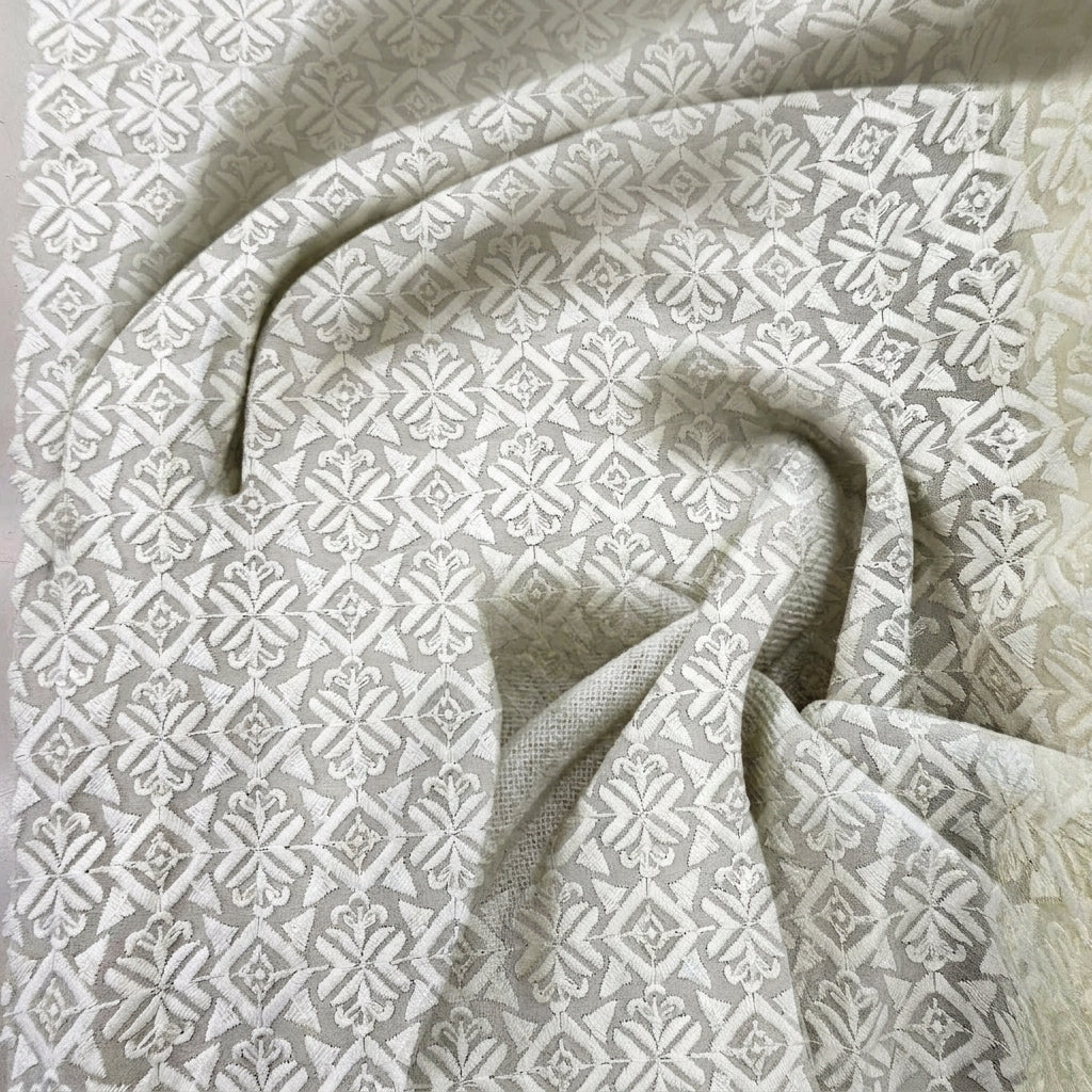 White Embroidery Georgette Fabric - EC15933