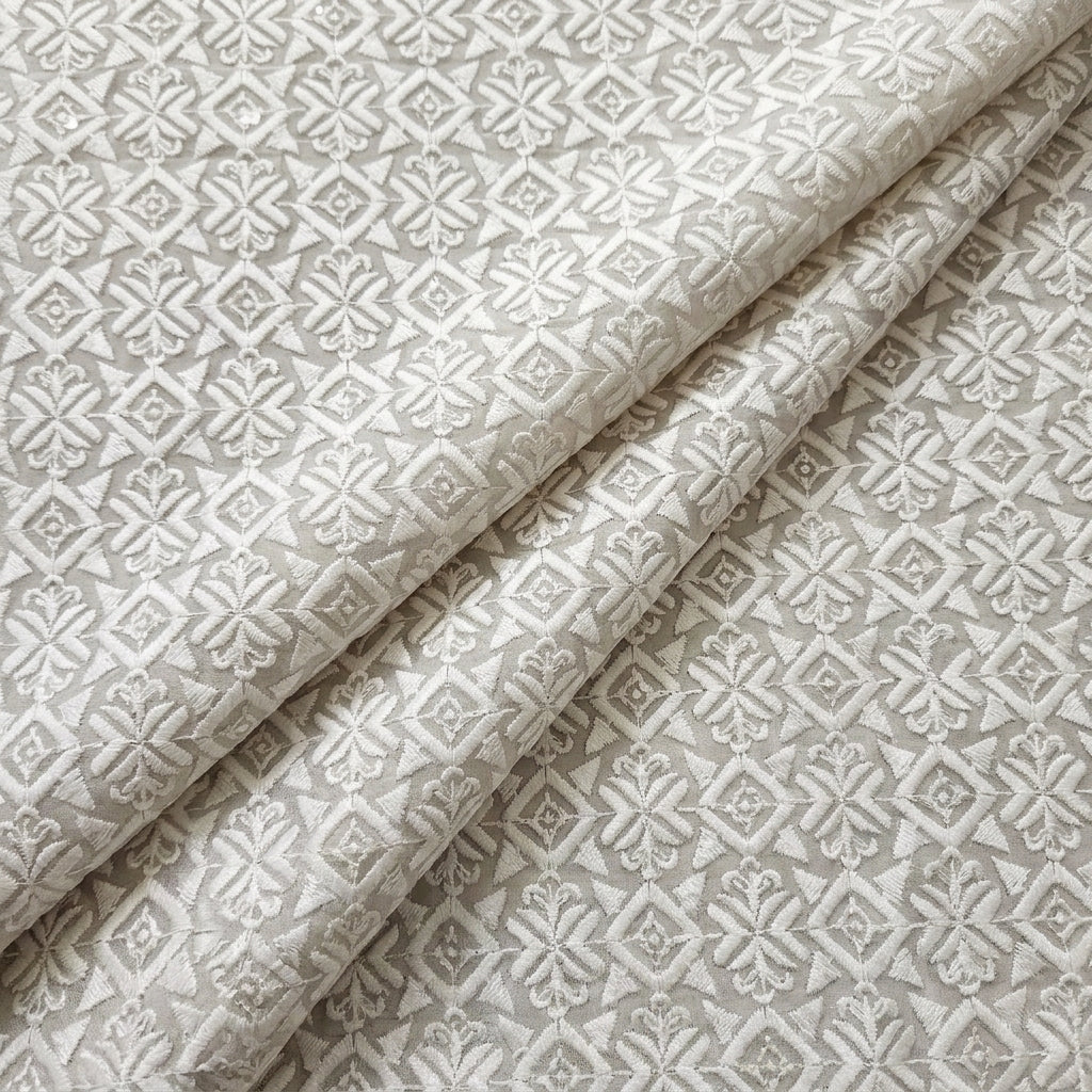 White Embroidery Georgette Fabric - EC15933