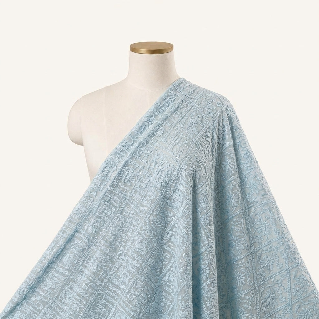 Embroidery Blue Embroidery Georgette Fabric Draped as a saree