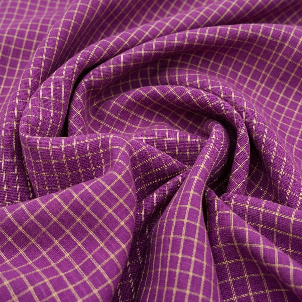 Swirled Zari Checked Rani Pink Zari Checked Chanderi Fabric