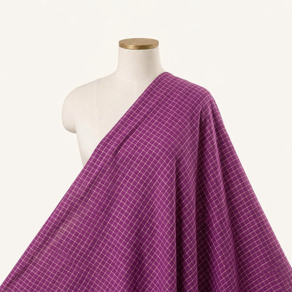 Zari Checked Rani Pink Zari Checked Chanderi Fabric Draped as a saree