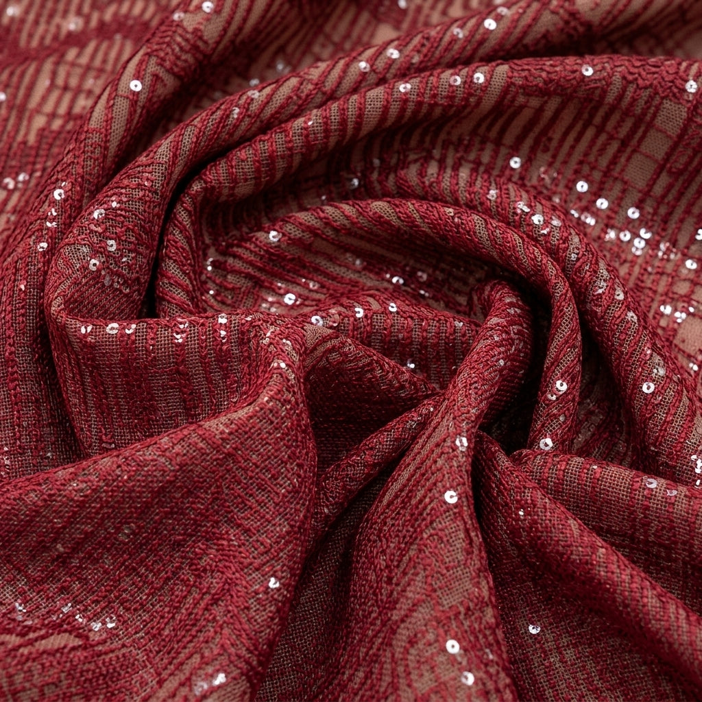 Swirled Embroidery Pink Embroidery Net Fabric