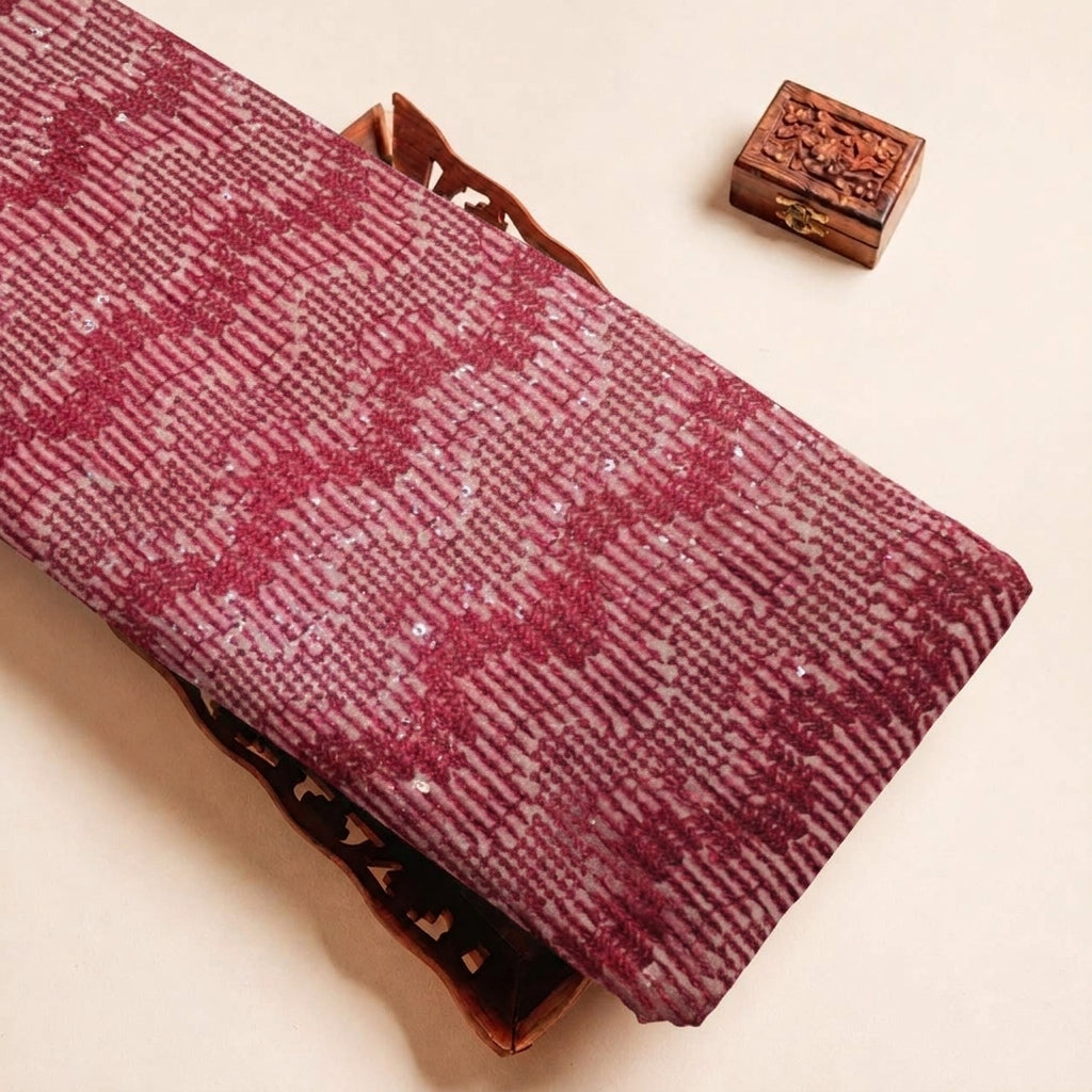 Folded Pink Embroidery Net Fabric Highlighting Sequin and Texture