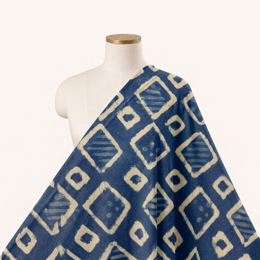Ajrakh Indigo Ajrakh Cotton Fabric Draped as a saree