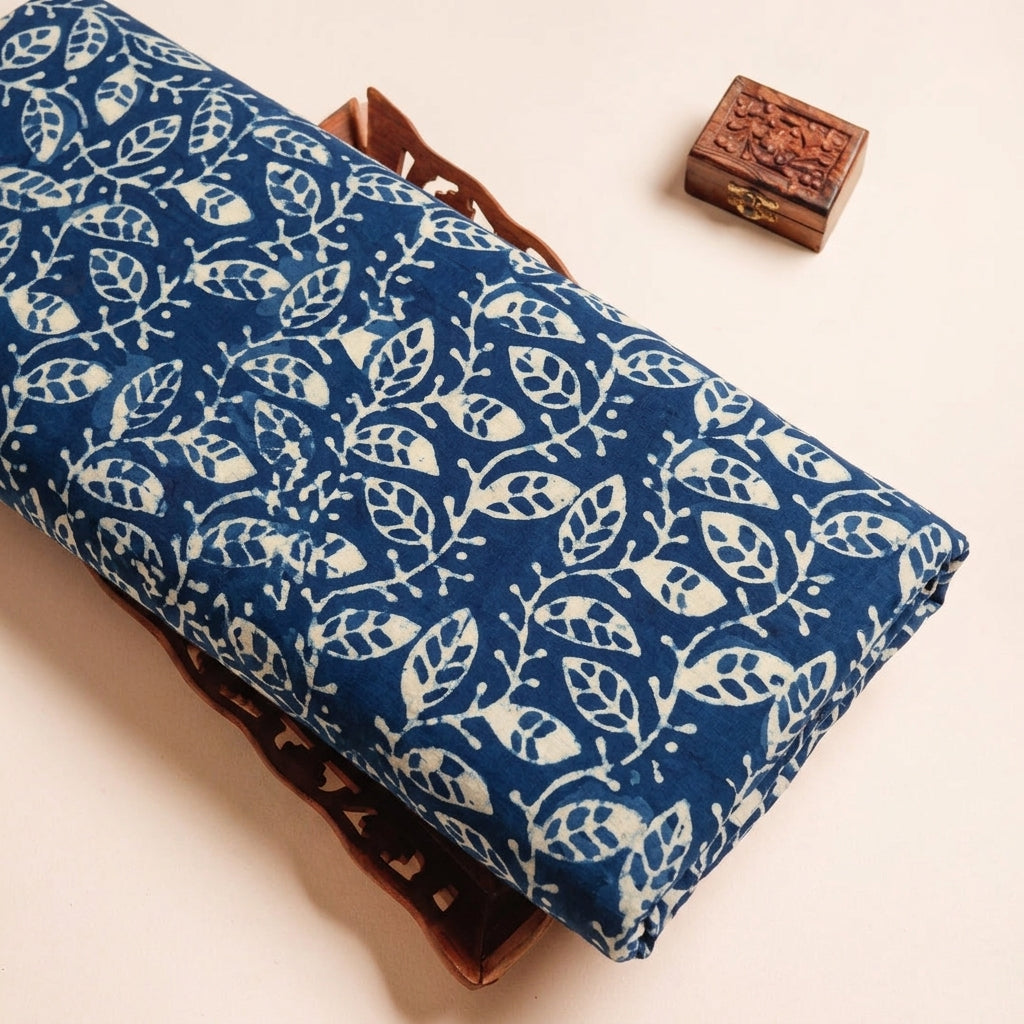 Indigo Floral Cotton Fabric - EC16140