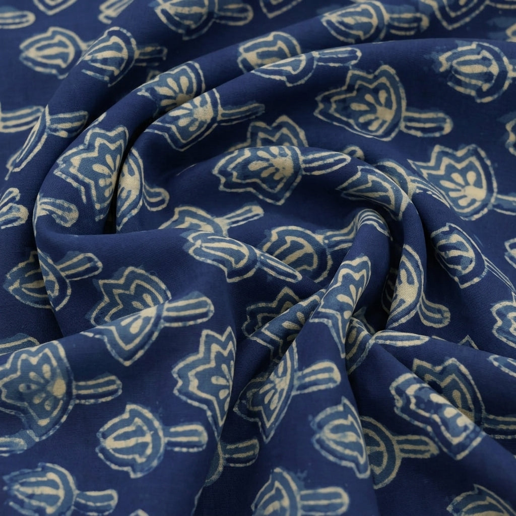 Indigo Floral Cotton Fabric - EC16146