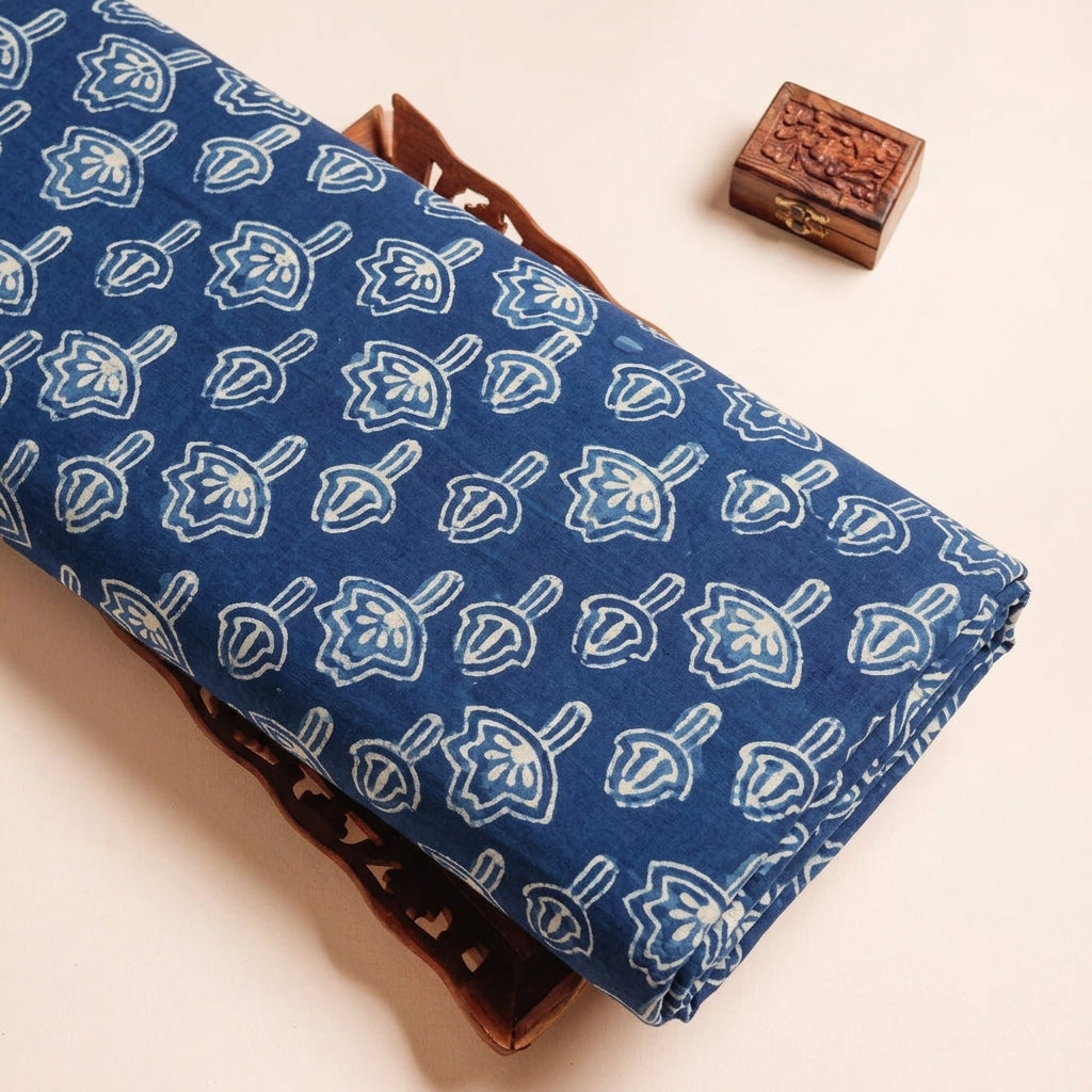 Indigo Floral Cotton Fabric - EC16146
