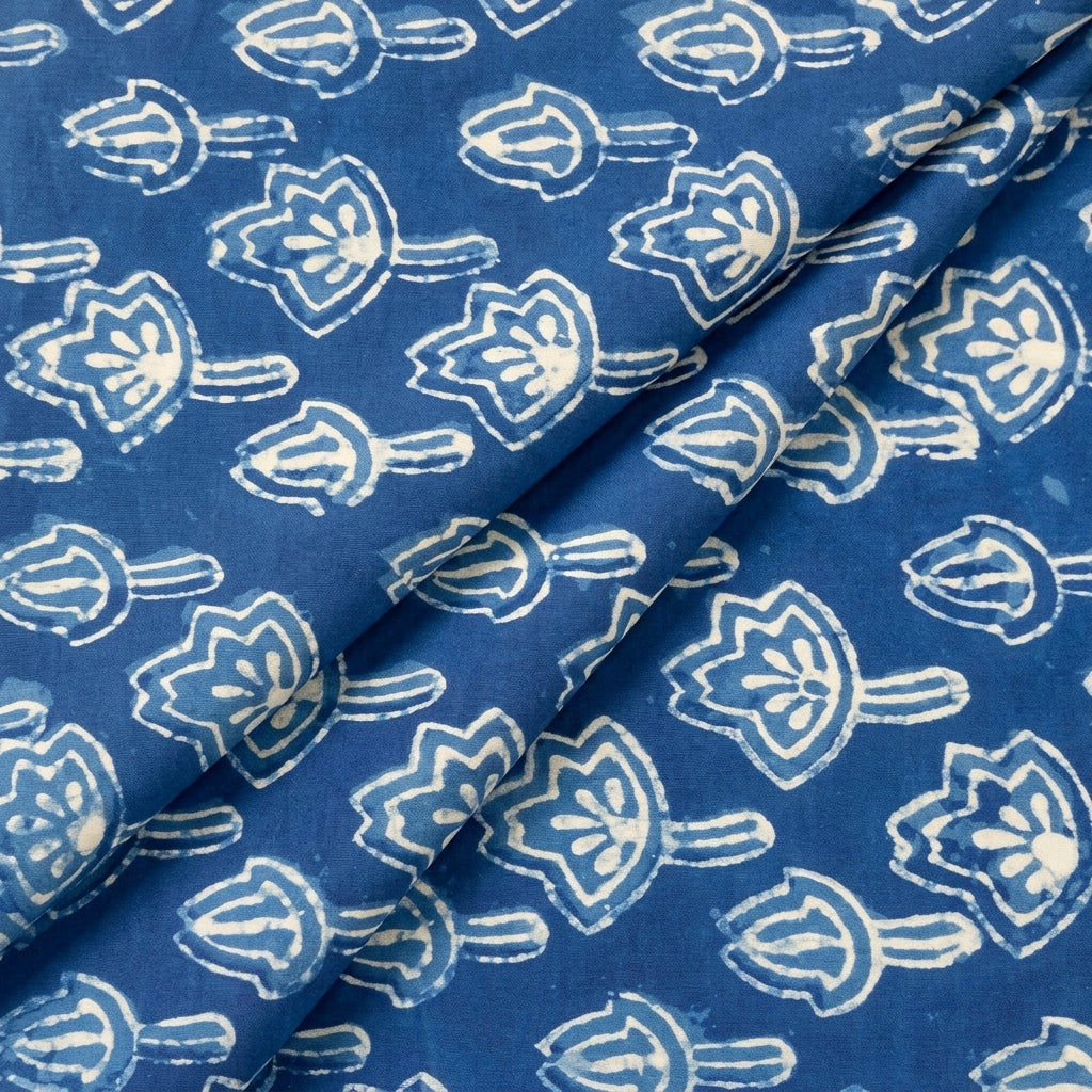 Indigo Floral Cotton Fabric - EC16146