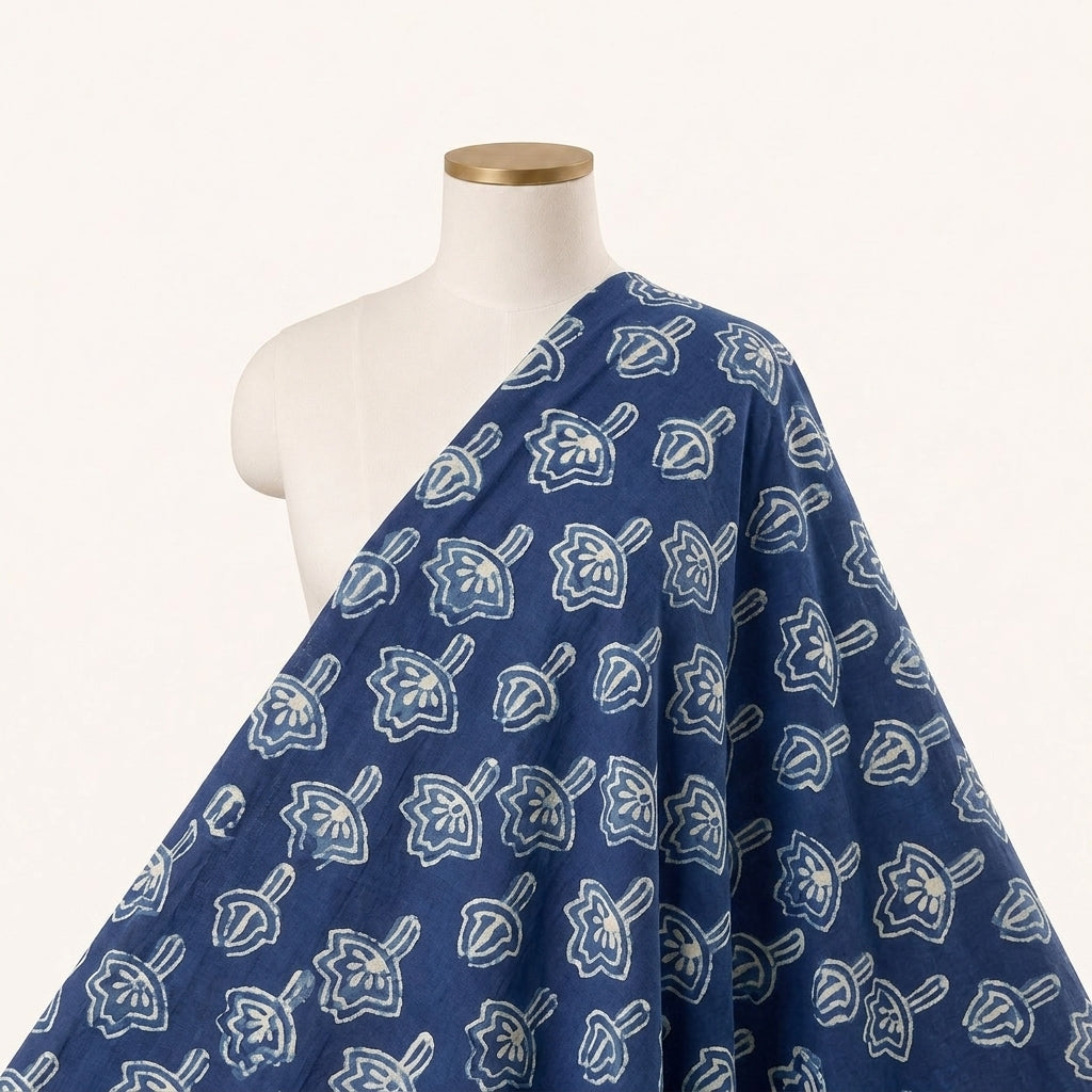 Indigo Floral Cotton Fabric - EC16146