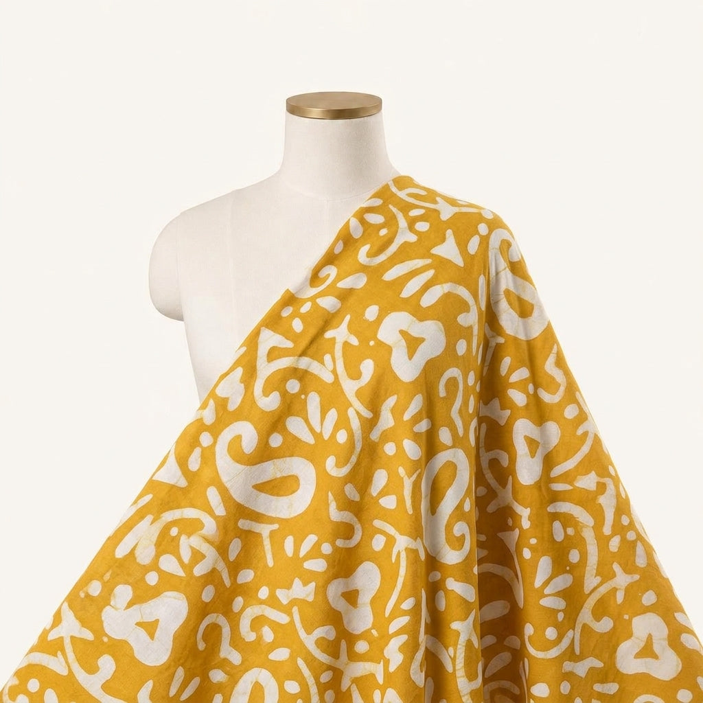 Batik Yellow Batik Cotton Fabric Draped as a saree