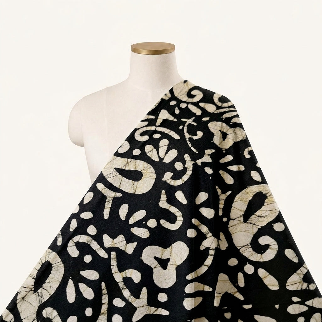 Batik Black Batik Cotton Fabric Draped as a saree