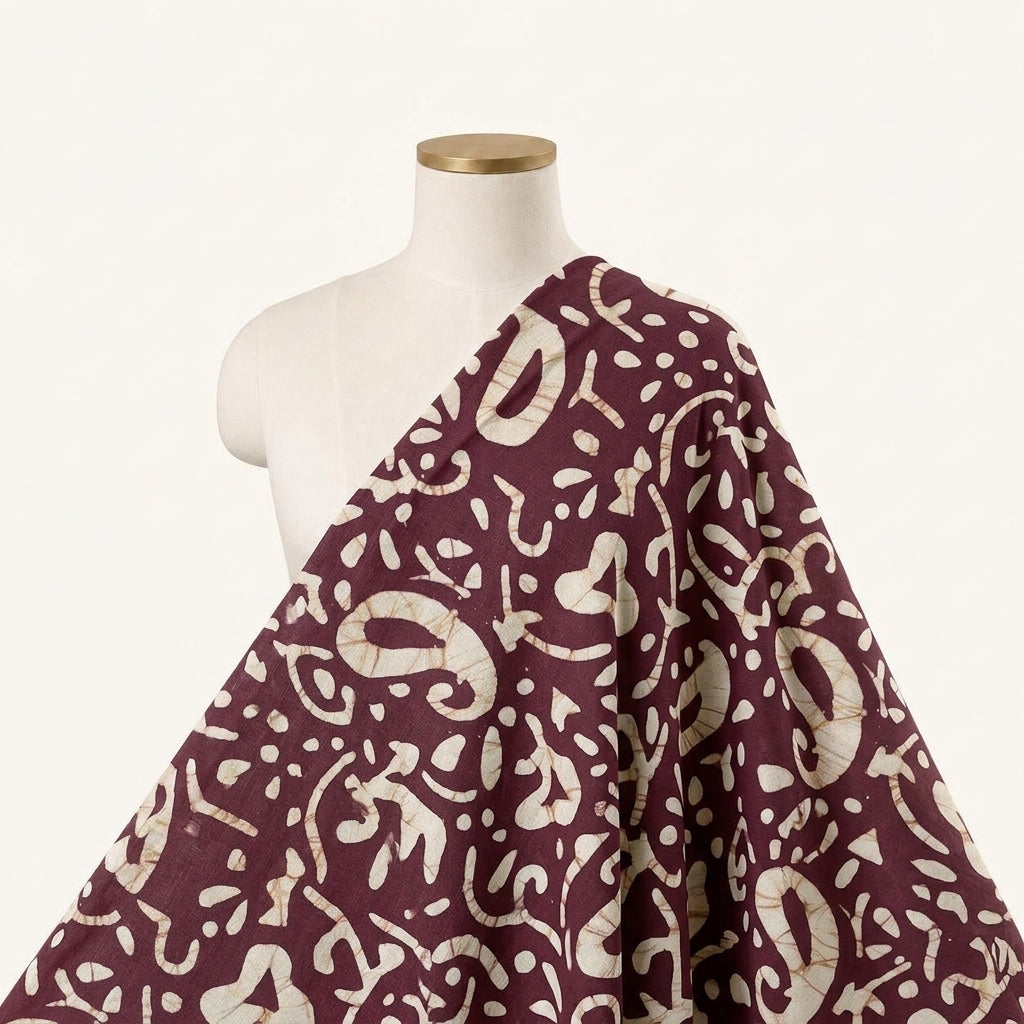Batik Wine Batik Cotton Fabric Draped as a saree