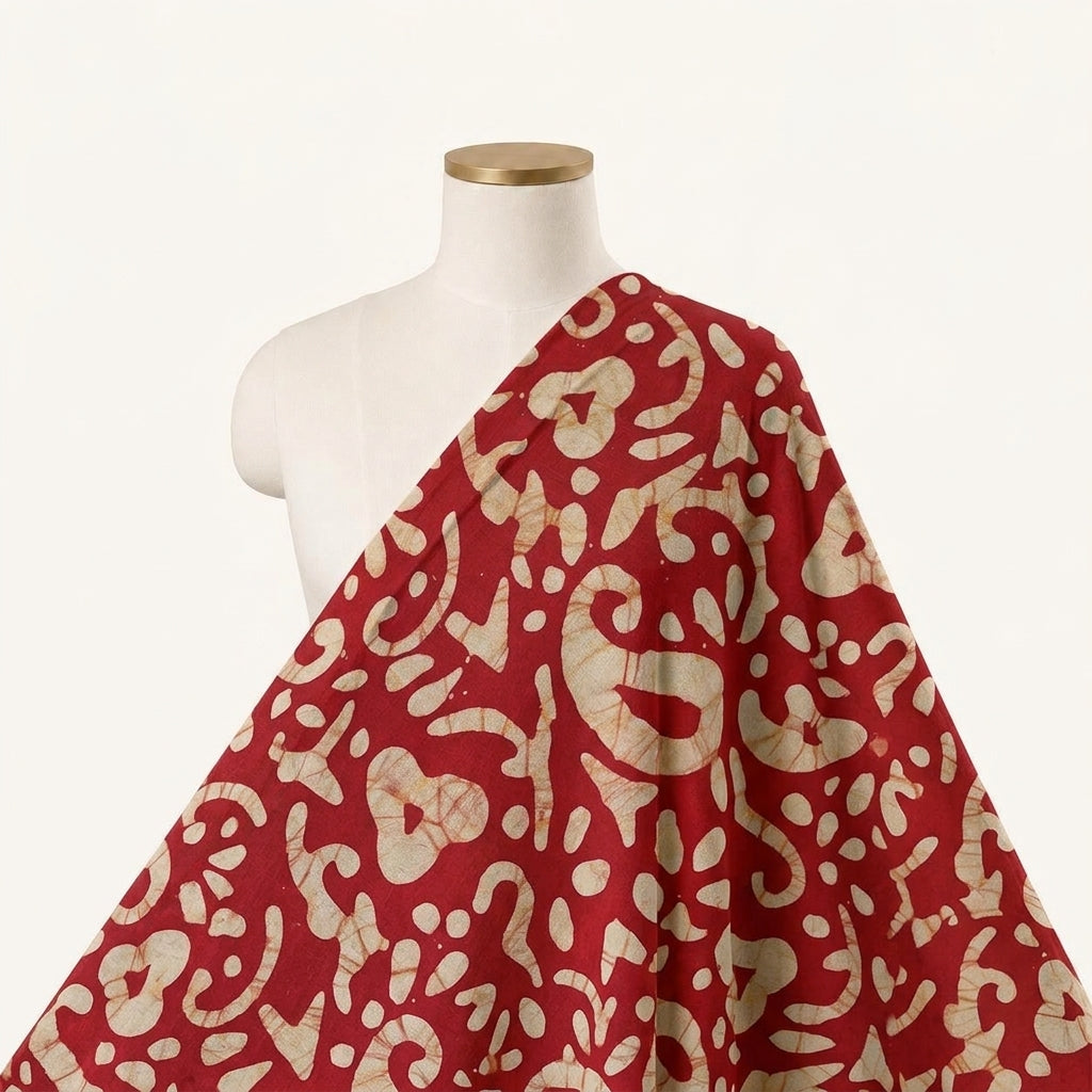 Batik Red Batik Cotton Fabric Draped as a saree