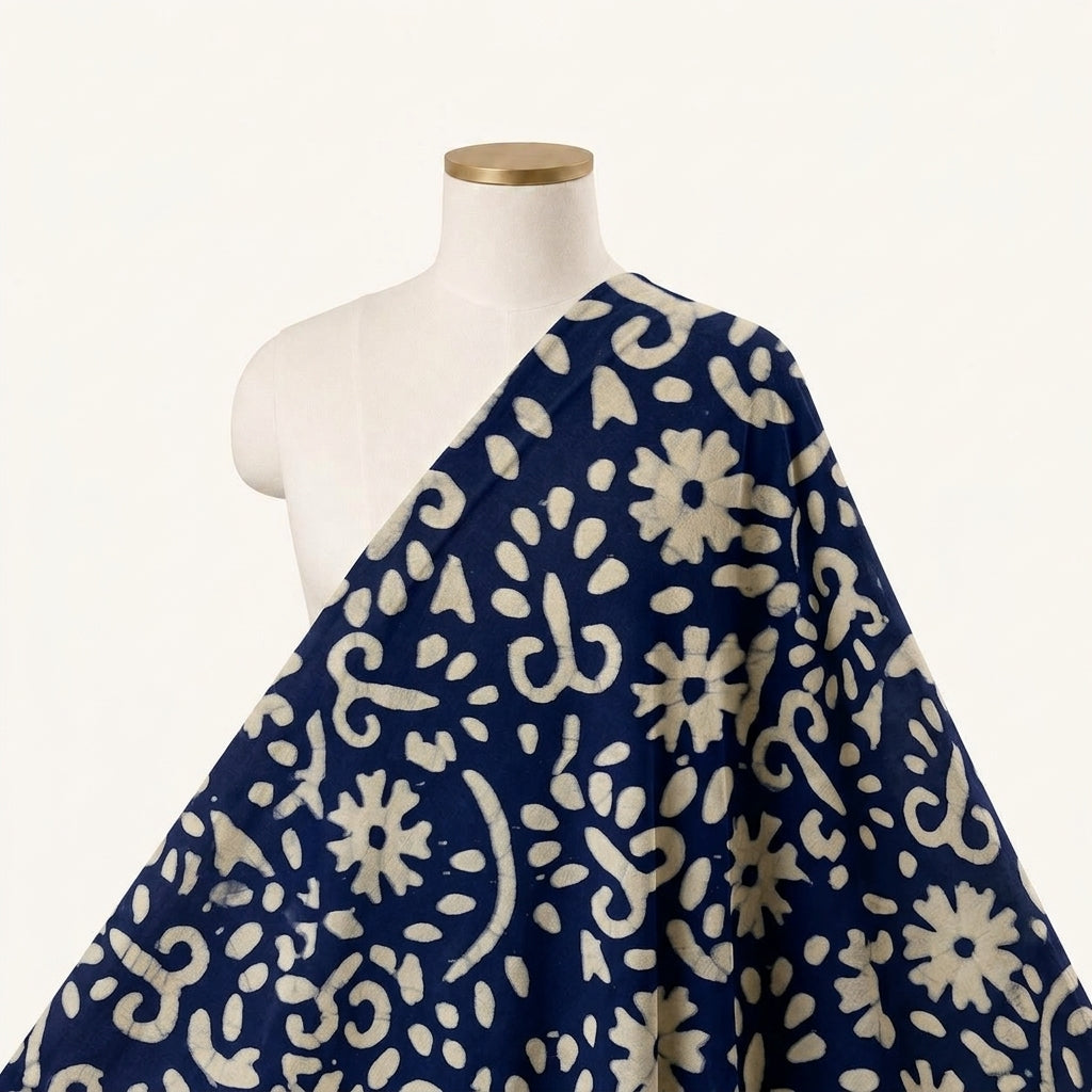 Batik Indigo Batik Cotton Fabric Draped as a saree