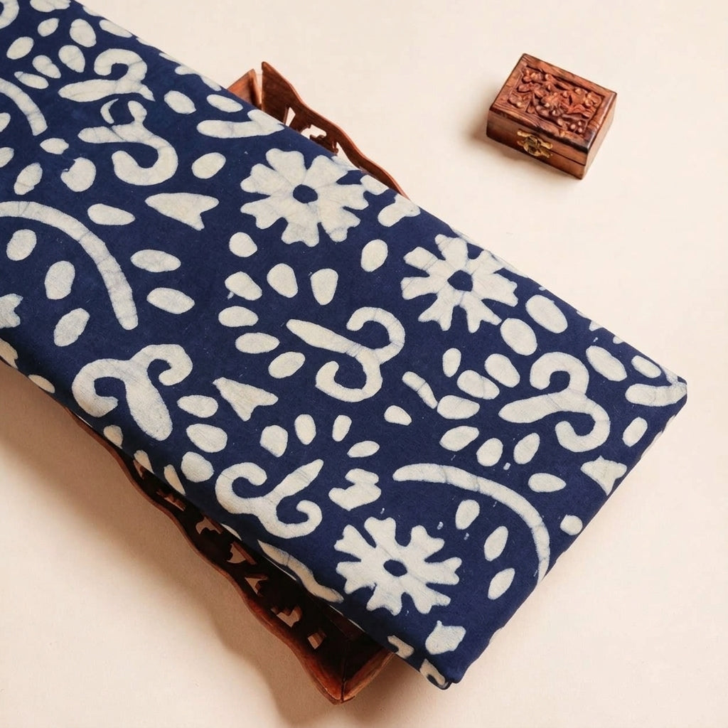 Folded Indigo Batik Cotton Fabric Highlighting and Texture
