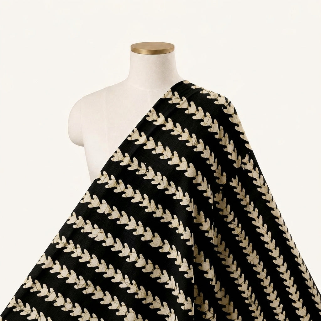 Batik Black Batik Cotton Fabric Draped as a saree