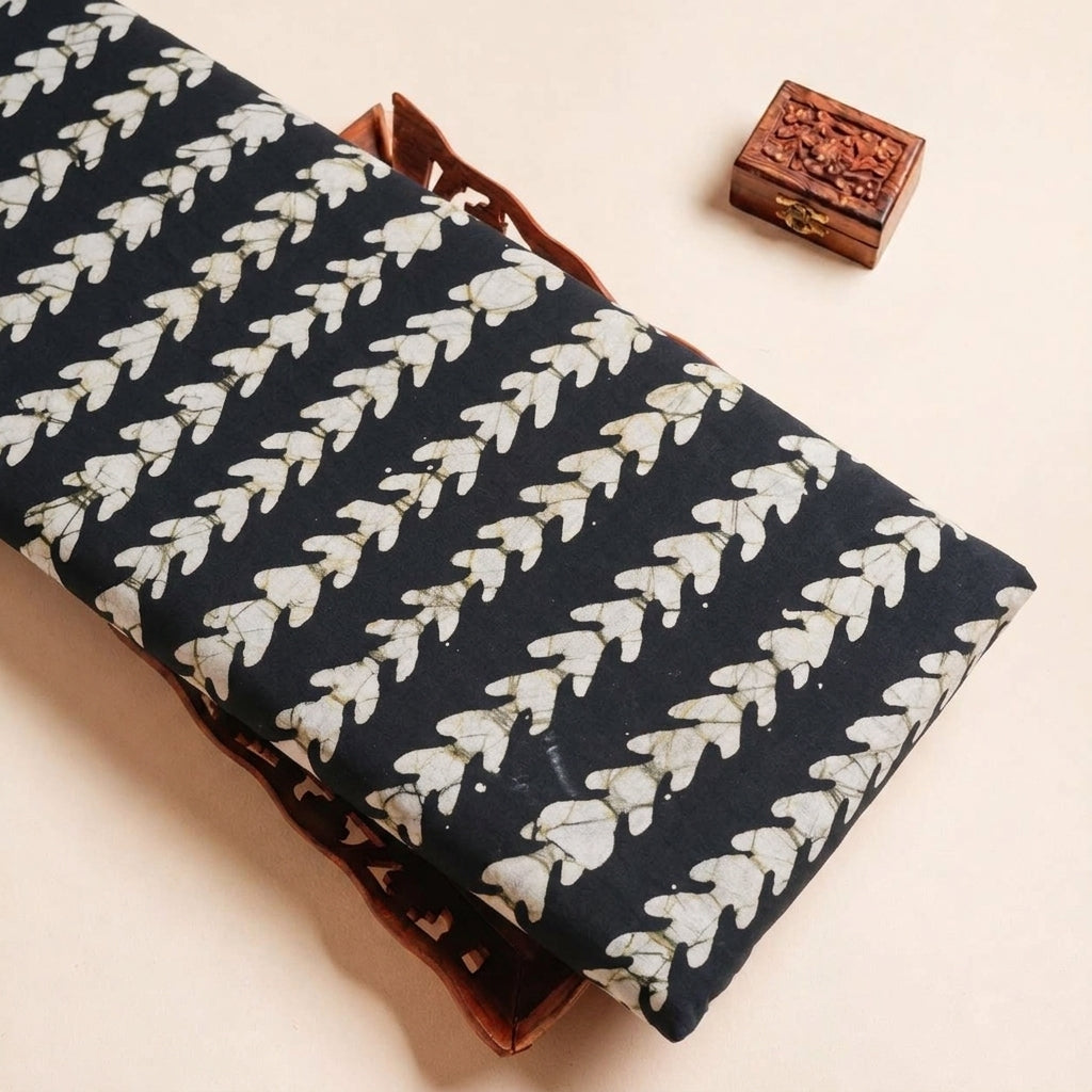 Folded Black Batik Cotton Fabric Highlighting and Texture