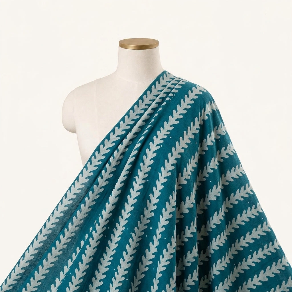 Batik Green Batik Cotton Fabric Draped as a saree