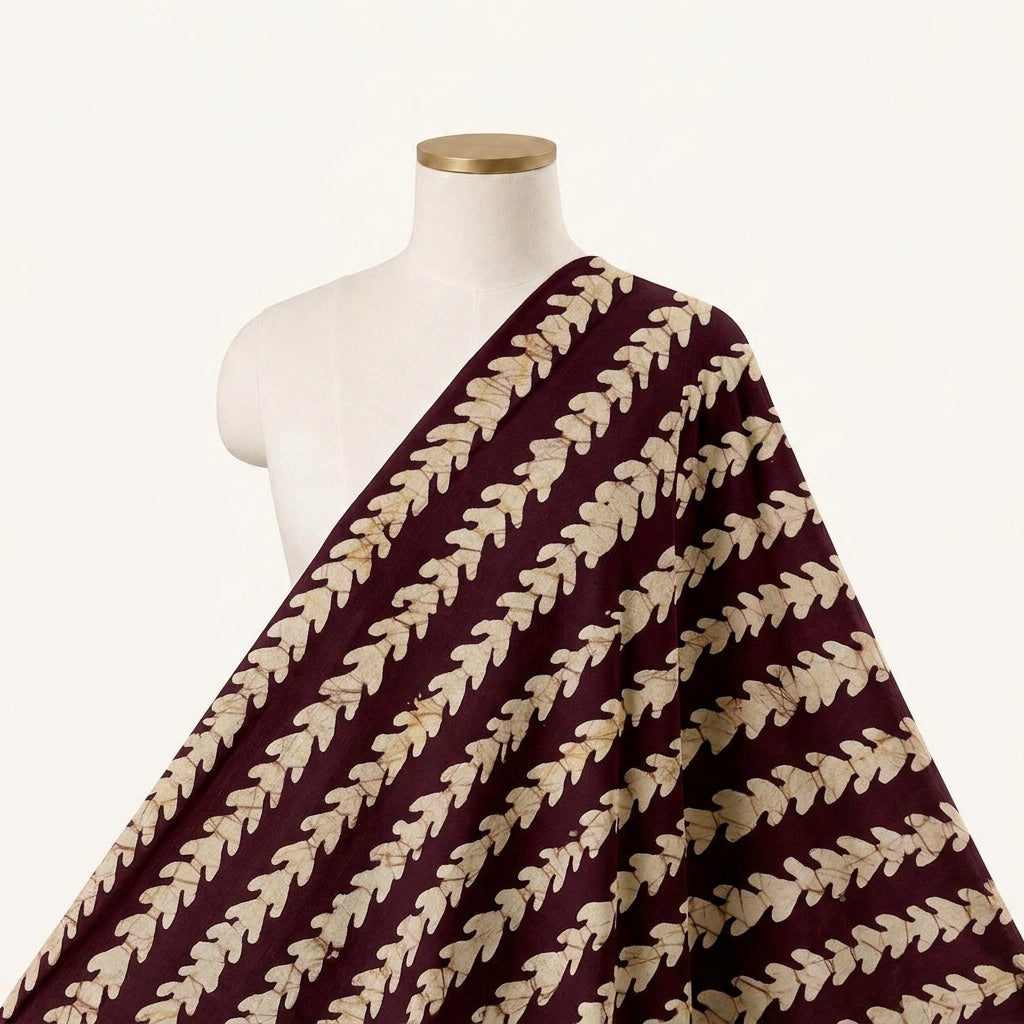 Batik Wine Batik Cotton Fabric Draped as a saree