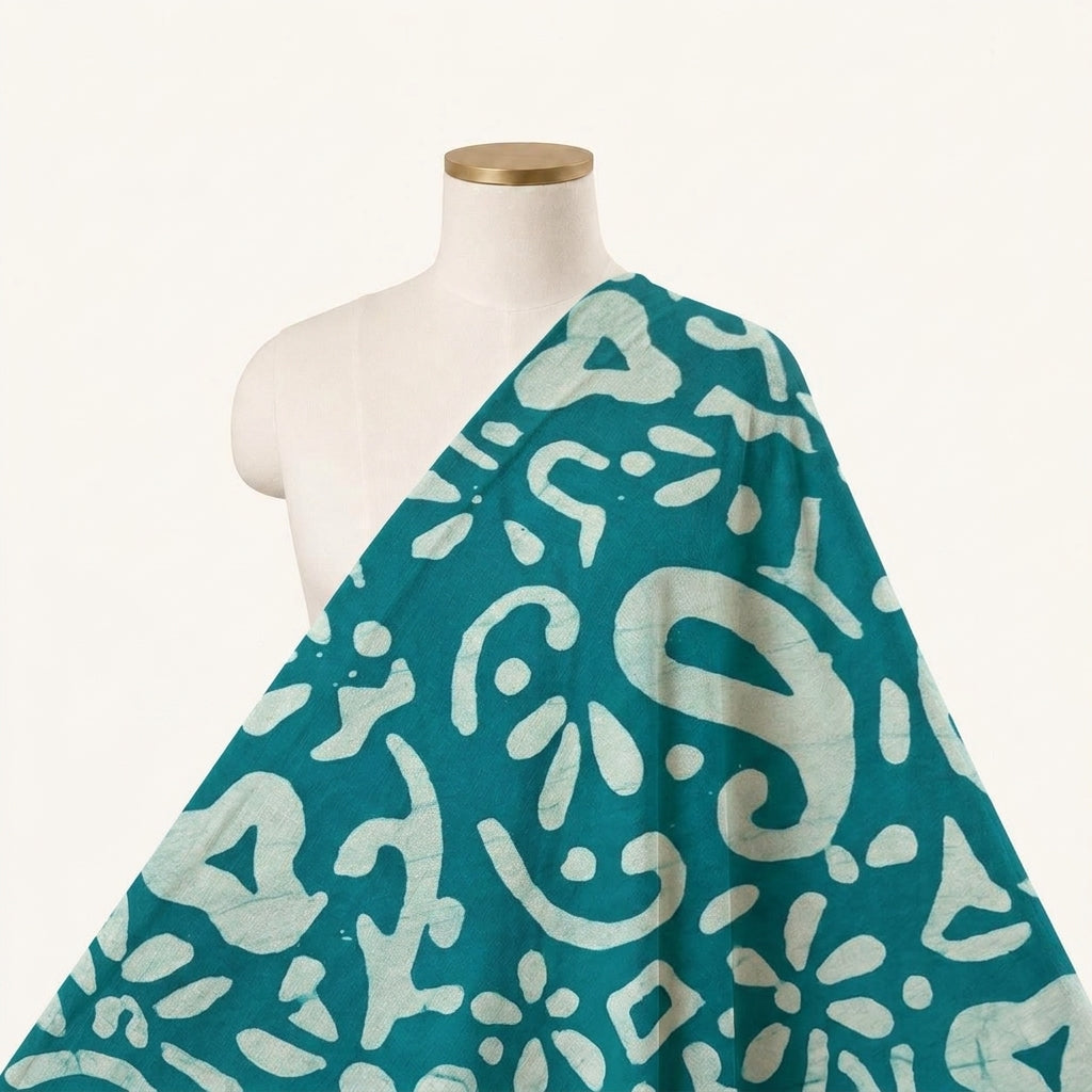 Batik Green Batik Cotton Fabric Draped as a saree