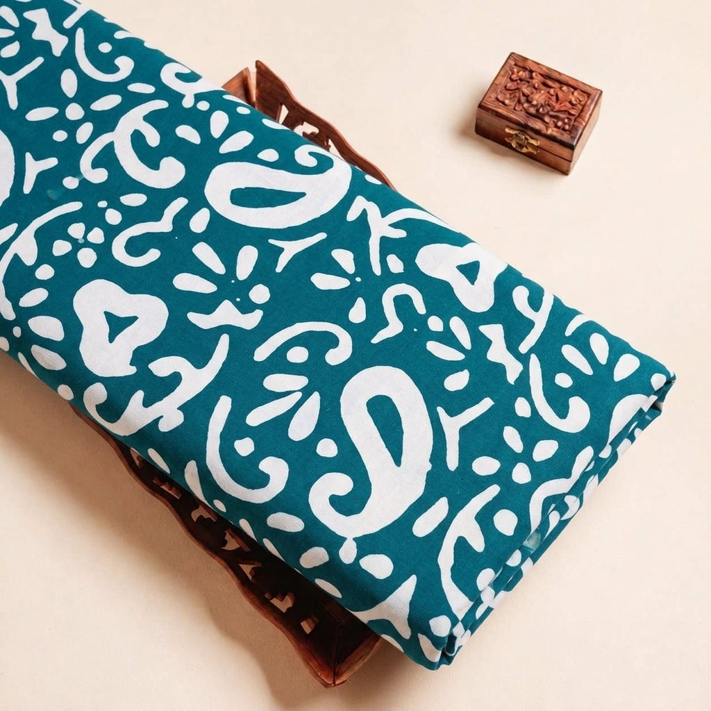 Folded Green Batik Cotton Fabric Highlighting and Texture