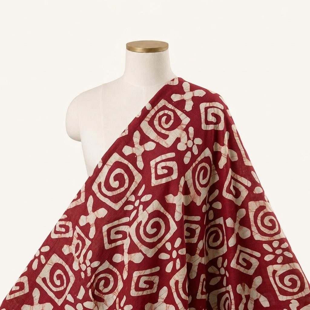 Batik Red Batik Cotton Fabric Draped as a saree