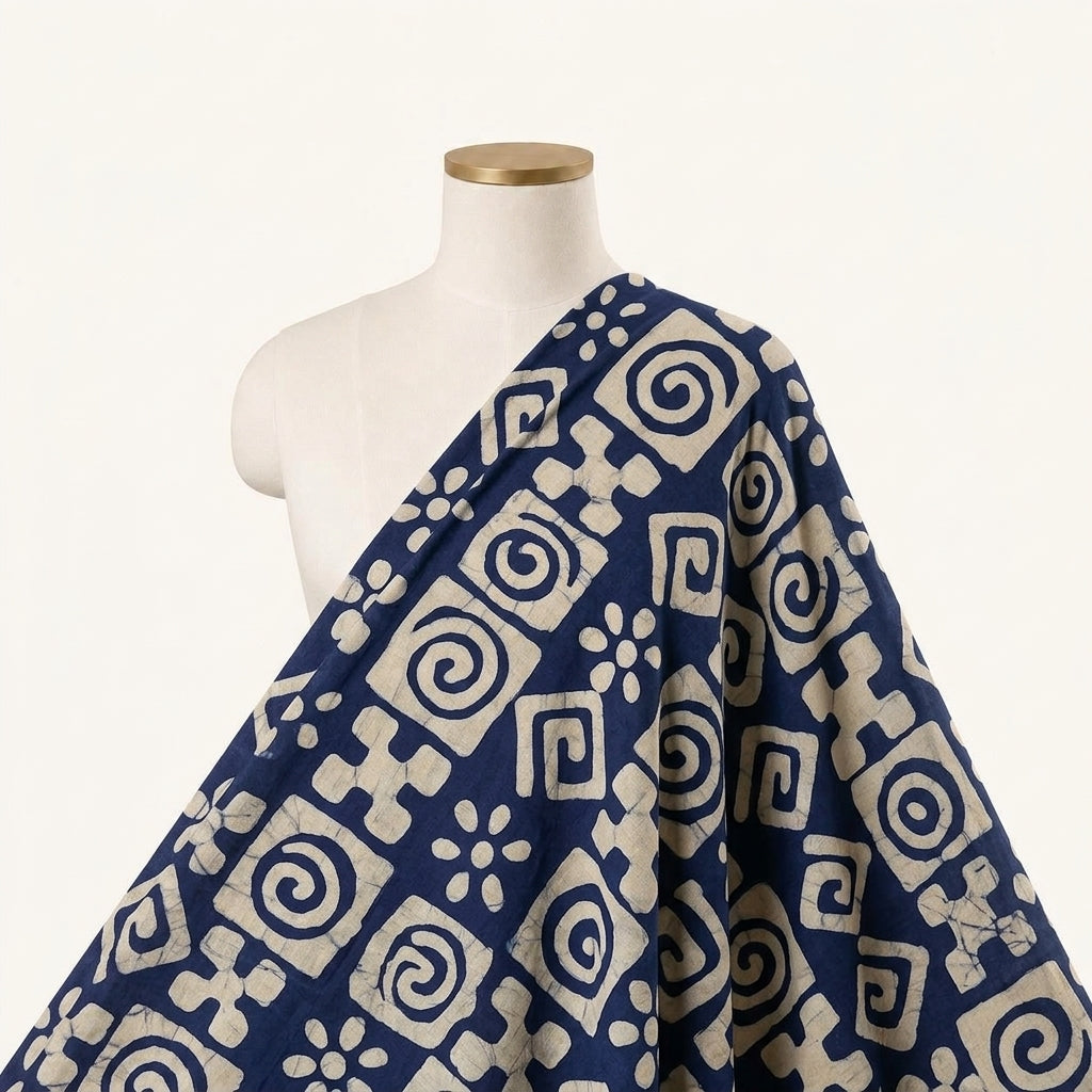 Batik Indigo Batik Cotton Fabric Draped as a saree