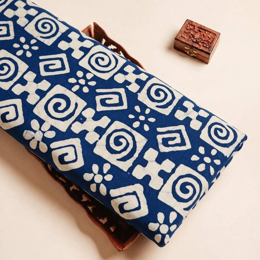 Folded Indigo Batik Cotton Fabric Highlighting and Texture