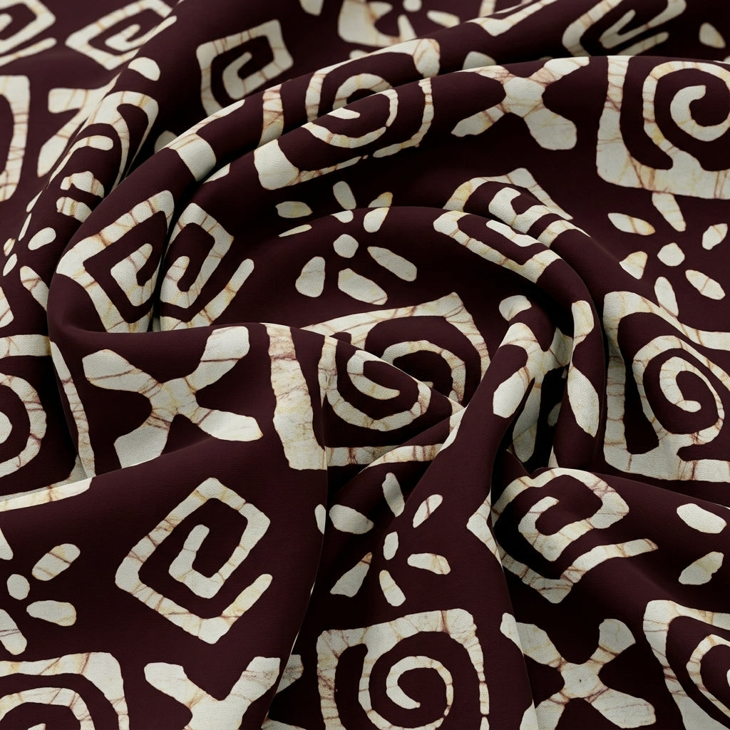 Swirled Batik Wine Batik Cotton Fabric