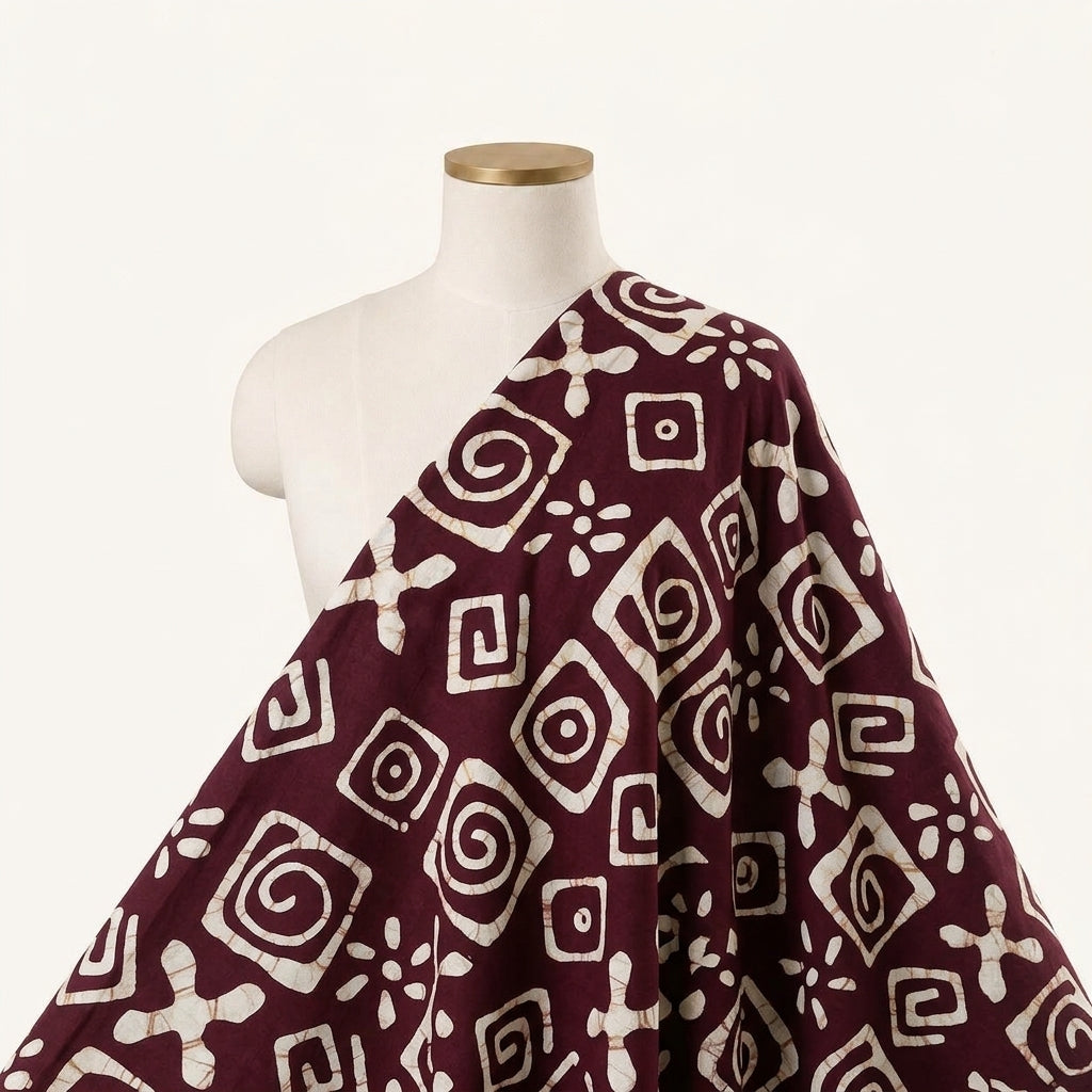 Batik Wine Batik Cotton Fabric Draped as a saree