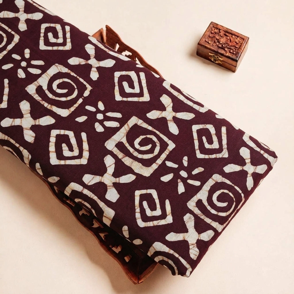 Folded Wine Batik Cotton Fabric Highlighting and Texture
